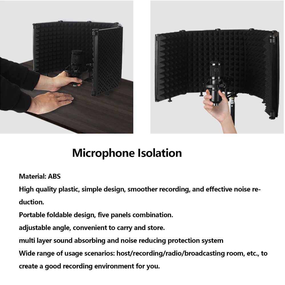 Vocal Booth Isolation Shield - 5-Panel Structure Microphone Isolation Shield Foldable